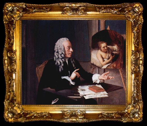 framed  Jean-Etienne Liotard Portrat des Francois Tronchin mit seinem Rembrandt-Gemalde, ta009-2